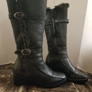 Blondo Black Leather Winter Boots with Fur Trim